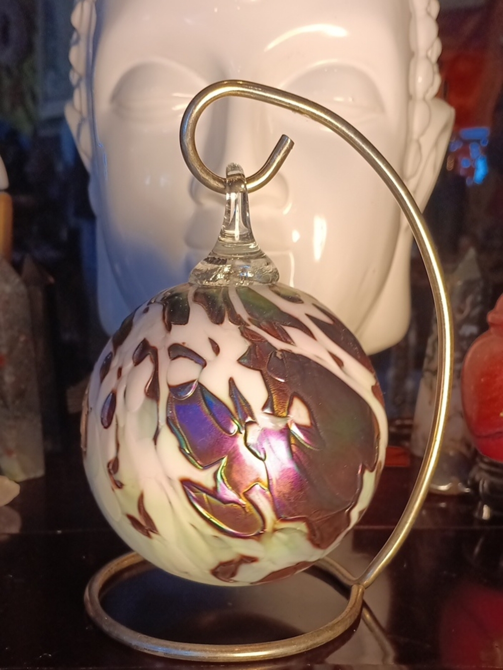 Vintage Bohemian Spirit Iridescent Art Glass Hanging Ornament Sphere